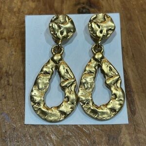 Gold Toned Chunky Faux Raw Gold Teardrop Dangly Earrings